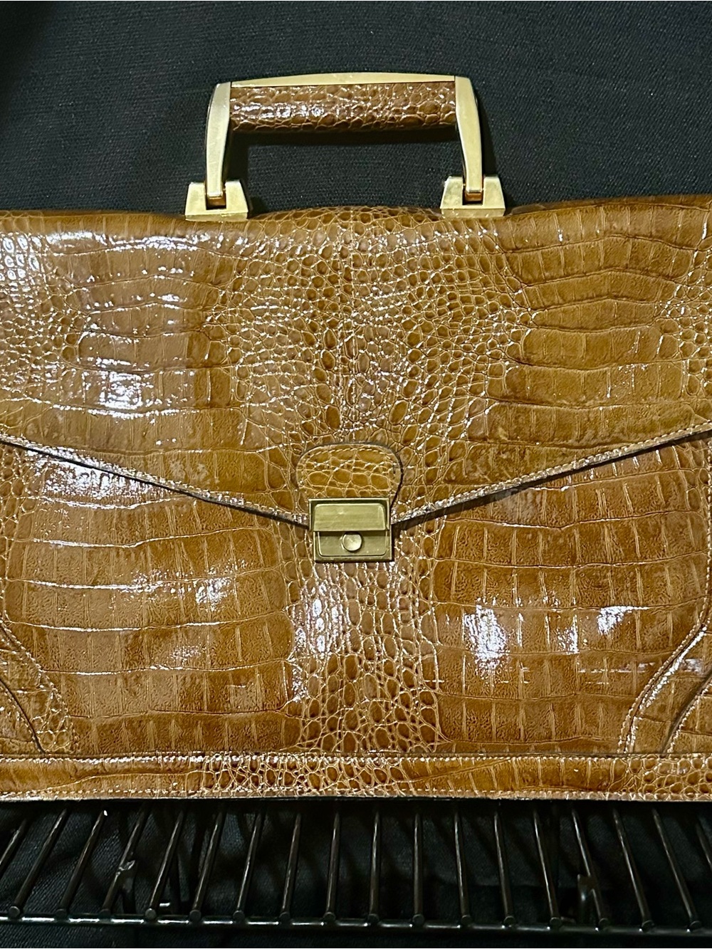 Elegant Brown Croc-Embossed Top-Handle Bag